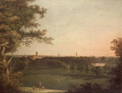 Widok Manchesteru z postaciami na pierwszym planie autorstwa William (attr. to) Bellers