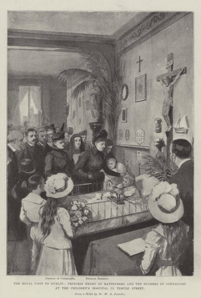 Królewska wizyta w Dublinie, księżniczka Henryka z Battenberg i księżna Connaught w szpitalu dziecięcym przy Temple Street litho autorstwa William A. Donnelly