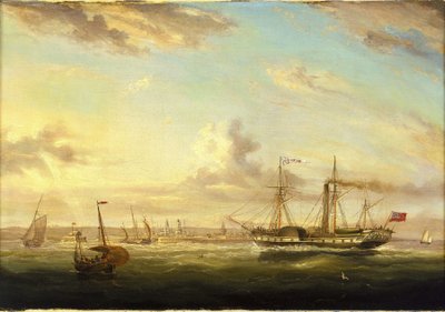 Statek parowy i kołowy "Superb" u wybrzeży Folkstone (Anglia). Olej na płótnie autorstwa William Adolphus Knell