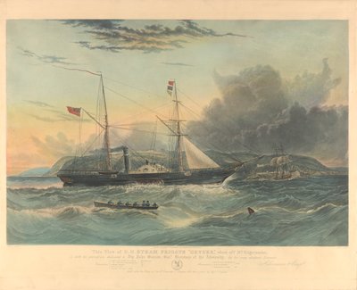 Ten widok fregaty parowej H.M. Geyser u wybrzeży Mt. Edgecombe jest... dedykowany Sir Johnowi Barrow... autorstwa William Adolphus Knell
