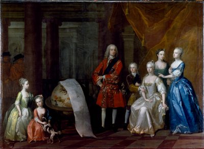 Grupowy portret Fryderyka, księcia Walii, z bratem, księciem Cumberland i ich pięcioma siostrami autorstwa William Aikman