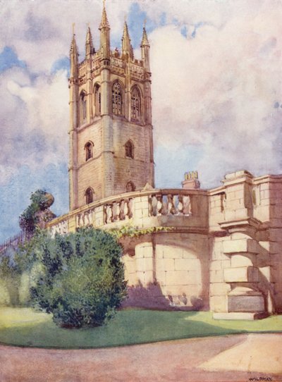 Wieża Magdalen z Ogrodu Botanicznego (kolorowa litografia) autorstwa William Ainsworth Wildman