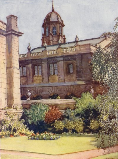 Sheldonian Theatre i Bodleian Library z ogrodu rektora, Exeter College (kolorowa litografia) autorstwa William Ainsworth Wildman