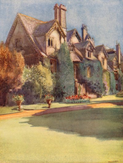 "Mansiones" w Worcester College; pozostałość po sali benedyktynów (kolorowa litografia) autorstwa William Ainsworth Wildman