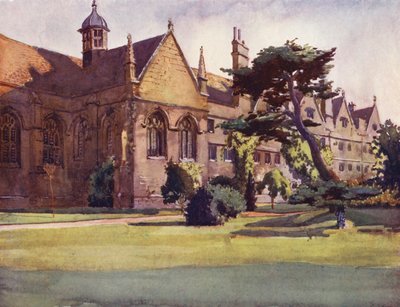 Front ogrodu Wadham College (litografia kolorowa) autorstwa William Ainsworth Wildman