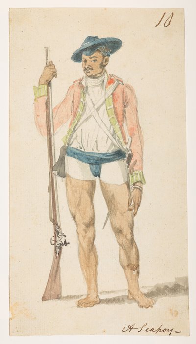 10 „Seapoy”.  z albumu 372 rysunków pejzaży, wybrzeży, strojów i życia codziennego wykonanych podczas ambasady Lorda Macartneya u cesarza Chin w latach 1792-1794 (ołówek i akwarela na papierze) autorstwa William Alexander