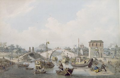 Łódki na rzece w Suchowie, Chiny (wc na czarnym ołowiu) autorstwa William Alexander