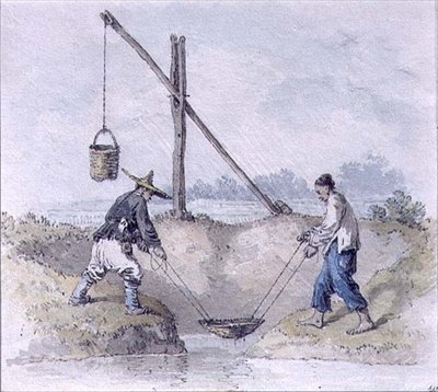 Chińscy robotnicy zbierają wodę (akwarela) autorstwa William Alexander