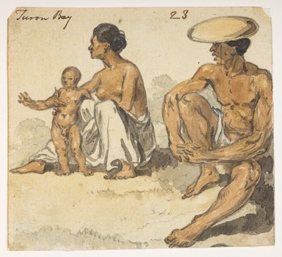f.4 23 Mężczyzna, kobieta i dziecko „Zatoki Turonów”.  z albumu 372 rysunków pejzaży, wybrzeży, strojów i życia codziennego wykonanych podczas ambasady Lorda Macartneya u cesarza Chin w latach 1792-1794 (ołówek i akwarela na papierze) autorstwa William Alexander