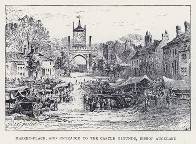 Rynek i wejście na teren zamku, biskup Auckland (rycina) autorstwa William Alexander Ansted