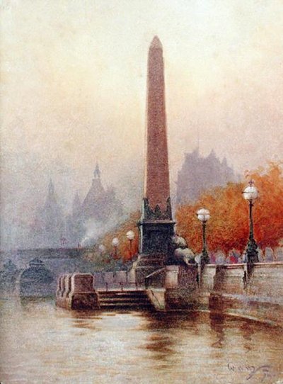 Igła Kleopatry, Embankment, Londyn (akwarela na papierze) autorstwa William Allister Macdonald