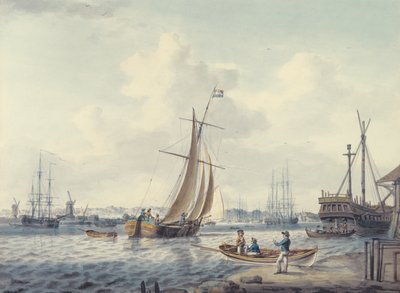 Widok Greenwich i Deptford przedstawiający Royal Naval College i Royal Dockyard, 1789 (wc) autorstwa William Anderson