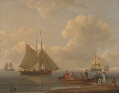 Wherry zabierający pasażerów do dwóch zakotwiczonych paczek autorstwa William Anderson