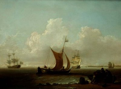 Holenderska wysyłka u wybrzeży Holandii z rybakami ładującymi łódź z brzegu autorstwa William Anderson