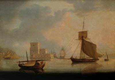 Naval Cutter przy wieży Belem u ujścia Tagu autorstwa William Anderson