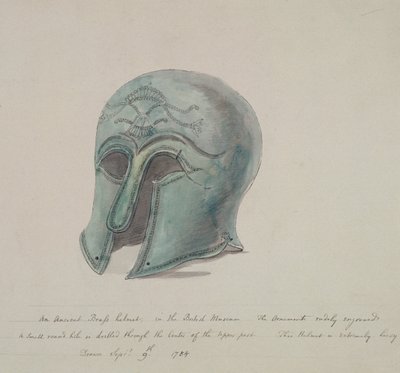 Antyczny mosiężny hełm z British Museum, Holborn, Londyn, 1784 autorstwa William Angus