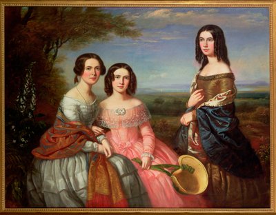 Portret grupowy trzech dziewczyn, długości trzech czwartych, w krajobrazie, 1849 autorstwa William Baker