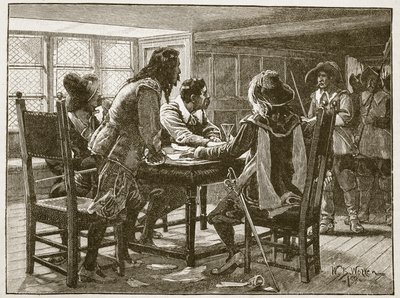 Aresztowanie konspiratorów u Syrenki, ilustracja z „Ilustrowanej historii Anglii Cassella” (zdjęcie w sepii) autorstwa William Barnes Wollen