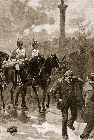 Krwawa niedziela: Ratownicy trzymający Trafalgar Square, 1887, ilustracja z „Ilustrowanej historii Anglii Cassella” (zdjęcie w sepii) autorstwa William Barnes Wollen