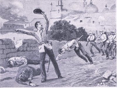 Niosąc most Charbagu, Lucknow 25 września 1857, ilustracja z brytyjskich bitew lądowych i morskich, 1915 autorstwa William Barnes Wollen