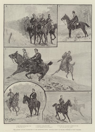 Jesienne manewry kawalerii na Berkshire Downs, harcerstwo 20 Hussars w mglistej pogodzie autorstwa William Barnes Wollen