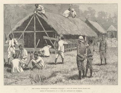 Ekspedycja Lushai, Goorkhowie budują szałas do przechowywania zapasowego sprzętu autorstwa William Barnes Wollen