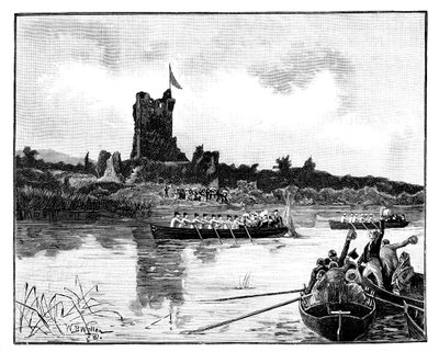 Trasa królewska po Irlandii, wizyta w zamku Ross w Killarney, 1887 r. autorstwa William Barnes Wollen