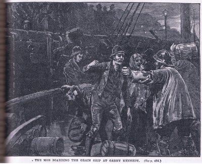 Tłum wchodzący na pokład statku zbożowego w Garry Kennedy AD 1841 autorstwa William Barnes Wollen