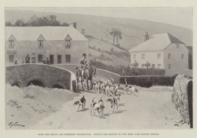 Z Devon i Somerset Staghounds, zabierając ogary na spotkanie nad Exford Bridge autorstwa William Barnes Wollen