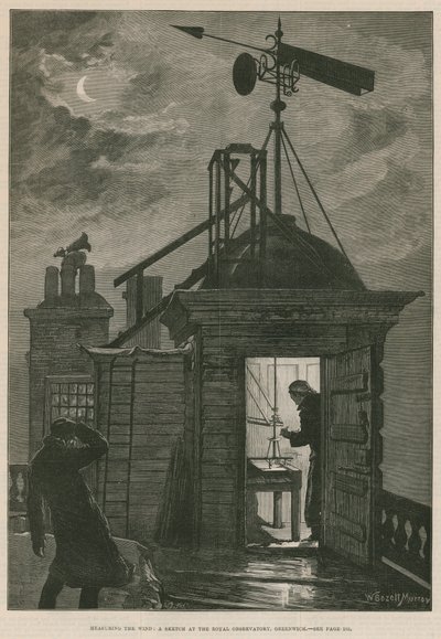 Pomiar wiatru; Szkic w Królewskim Obserwatorium w Greenwich (grafika) autorstwa William Bazett Murray