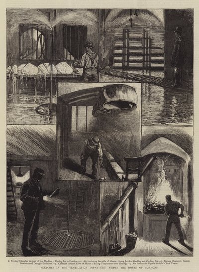 Szkice w Wydziale Wentylacji Izby Gmin autorstwa William Bazett Murray
