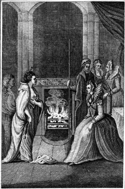 Grana Uile przedstawiona królowej Elżbiecie, ilustracja z „Anthologia Hibernica” tom. II, grafika Claytona, wydana 1794 autorstwa William Beauford