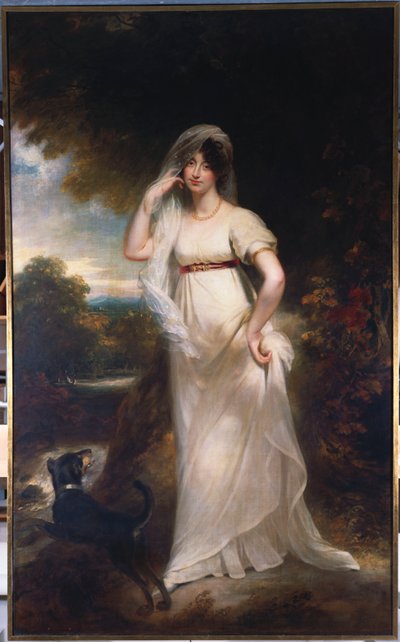 Portret Harriet Wells w krajobrazie rzecznym autorstwa William Beechey