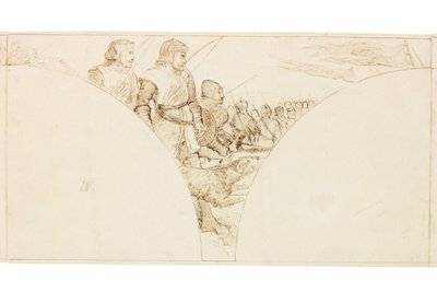 Szkic do Murala w Wallington Hall (tusz i ołówek na papierze (wklejony na karton)) autorstwa William Bell Scott