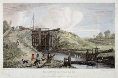 Podwójna śluza Dudgrove nad kanałem Lechlade, Tamiza i Severn, 1814 autorstwa William Bernard Cooke