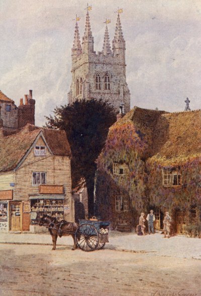 Church and Woolpack Hotel, Tenterden (kolorowa litografia) autorstwa William Biscombe Gardner