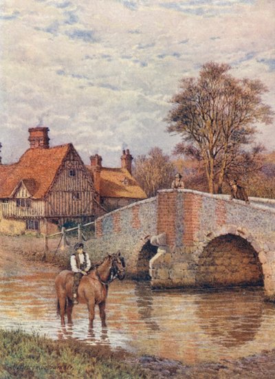 Most Eynsford na rzece Darent (kolorowa litografia) autorstwa William Biscombe Gardner