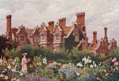 Hollingbourne Manor z ogrodu Upeer (kolorowa litografia) autorstwa William Biscombe Gardner