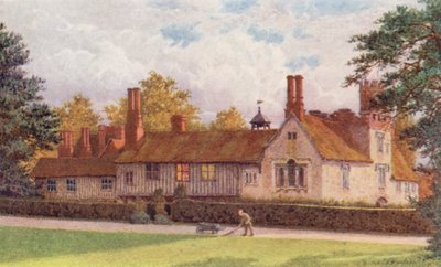 Ightham Mote z tarasu (kolorowa litografia) autorstwa William Biscombe Gardner