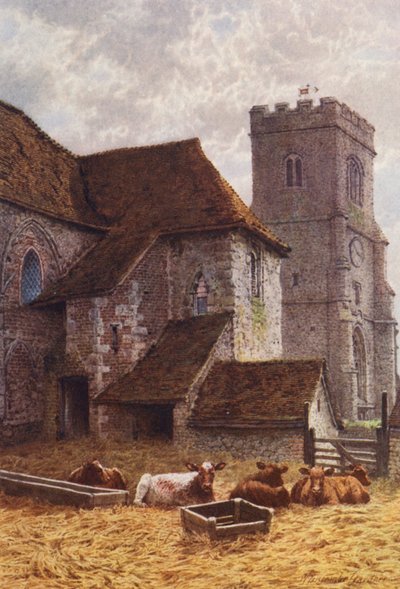 Pozostałości pałacu arcybiskupiego, Charing (kolorowa litografia) autorstwa William Biscombe Gardner