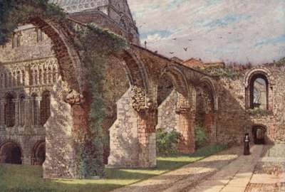 Ruiny infirmerii, katedra w Canterbury (kolorowa litografia) autorstwa William Biscombe Gardner