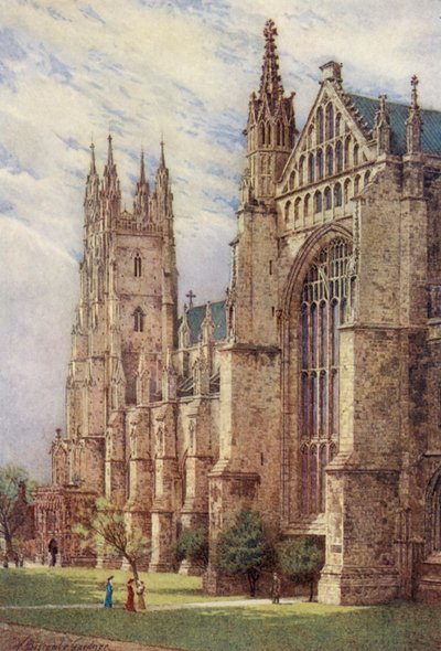 Południowo-zachodni transept i wieża św. Jerzego, katedra w Canterbury (kolorowa litografia) autorstwa William Biscombe Gardner
