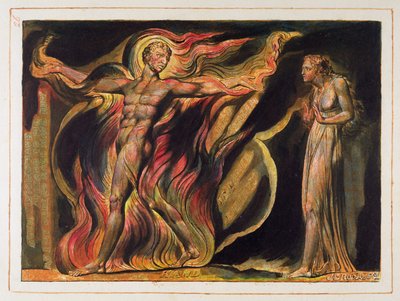 Nagi mężczyzna w płomieniach, płyta 26 z „Jerozolimy” autorstwa William Blake