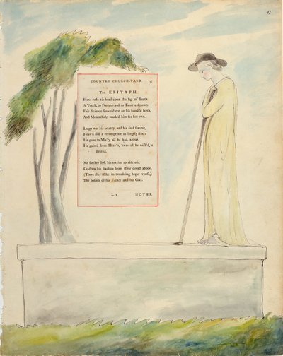 Pasterz czytający epitafium, z Elegii napisanej na cmentarzu, z „Poematów Thomasa Graya”, opublikowanych 1797-98 (akwarela i czarny tusz na papierze) autorstwa William Blake