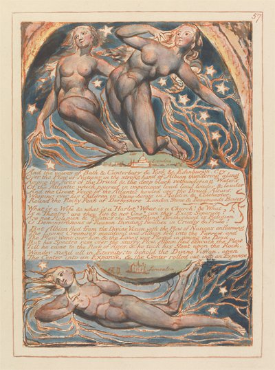 „A głosy Bath, Canterbury, Yorku i Edynburga wołają...” (Tablica 57) autorstwa William Blake