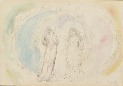 Beatrice i Dante w Bliźniętach, pośród sfer ognia, 1825-1827 autorstwa William Blake