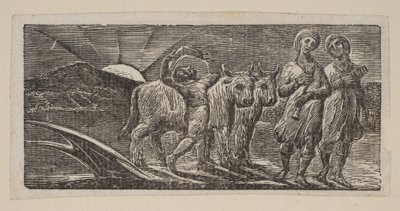 Chłopiec powracający radośnie, z pługiem i wołami, z Thorntons Pastorals of Virgil, 1821. autorstwa William Blake