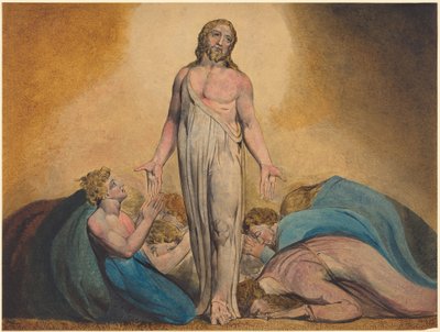 Chrystus ukazujący się uczniom po zmartwychwstaniu, ok. 1795 (druk z akwarelą i temperą) autorstwa William Blake