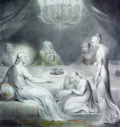 Chrystus w domu Marty i Marii lub Magdaleny pokutującej autorstwa William Blake