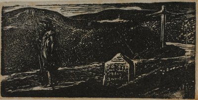 Podróż Colineta: Kamień milowy oznaczony jako LXII mila do Londynu, z Pastorałek Wergiliusza autorstwa William Blake